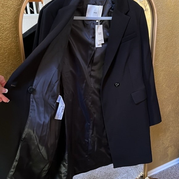 MANGO MNG l Black Fitted Long Double Breasted Coat Fall Winter Casual Work NWT M - Picture 7 of 10